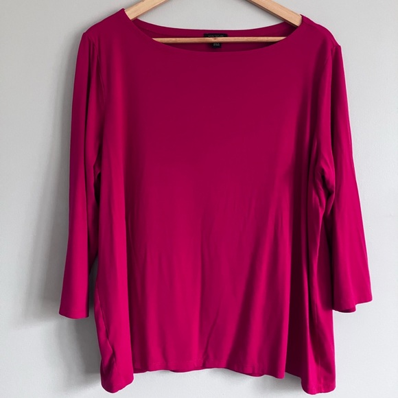 Ann Taylor Factory Tops - ANN TAYLOR Fuchsia Boatneck 3/4 Length Sleeve Soft Boxy Top Size XL